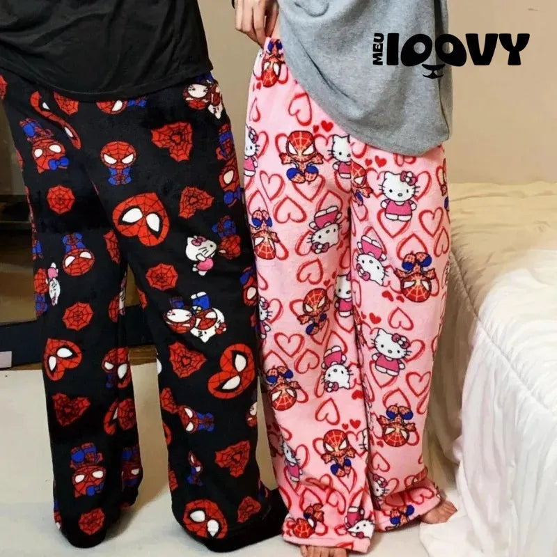 Calça Moletom Casal Hello Kitty & Homem-Aranha